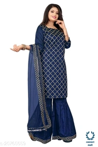 Adrika Drishya Sharara - 38, Maroon, Satin Silk, Checked, Pack of :1